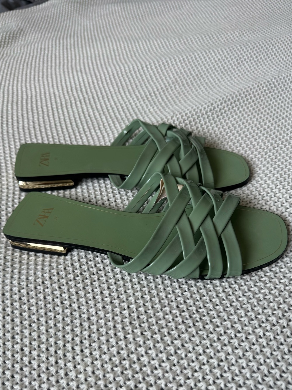 Zara Green Strappy Slide Sandals (US 7.5) - Picture 4 of 6